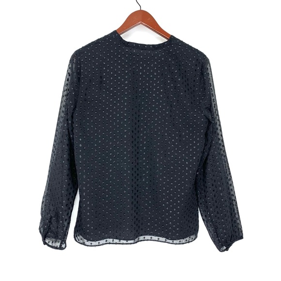 Talbots Solid Black Textured Swiss Dot Sheer Long Sleeve Surplice Blouse Size 8 - Picture 2 of 16